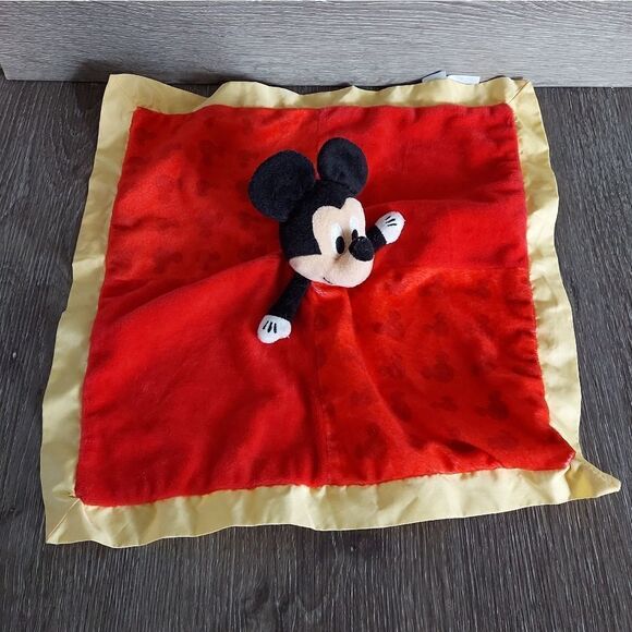 Disney Baby Mickey Mouse Lovey Security Blanket Red with Yellow Satin Trim - Picture 1 of 4
